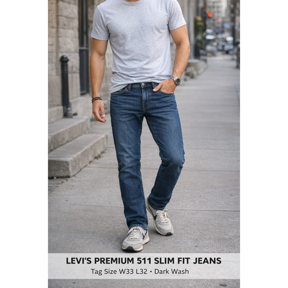 Levi’s Premium 511 Slim Fit Jeans Dark Wash W33 L32 Classic Denim